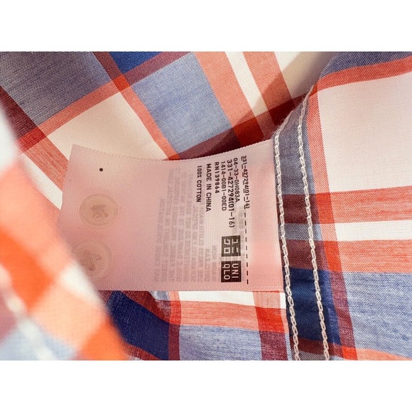 UNIQLO Men's Plaid Button Up Shirt XL  Cotton Orange Blue Smart‎ Casual NWOT - Picture 13 of 14